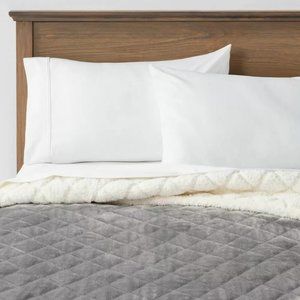 NEW! Sherpa & Plush Reversible Quilt Gray & Cream, Twin/Twin Extra Long